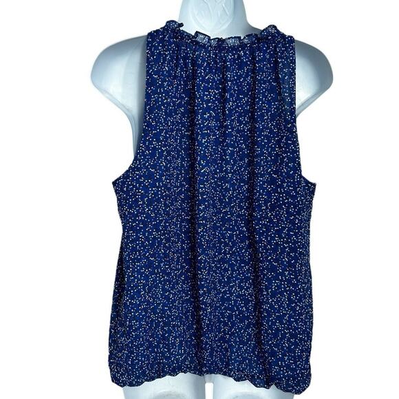 Max Studio Blue Floral Sleeveless Blouse Sz Large Elastic Bottom Hem Top Lined - Picture 5 of 6